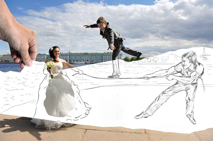 Проект - свадебная фотографика: фотоарт и графика в стиле Бена Хейне